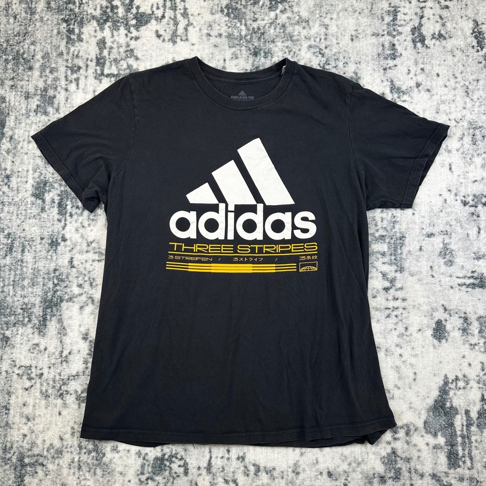 Adidas Amplifier Tee Mens‎ XL Black Graphic Three Stripes Short Sleeve T-Shirt